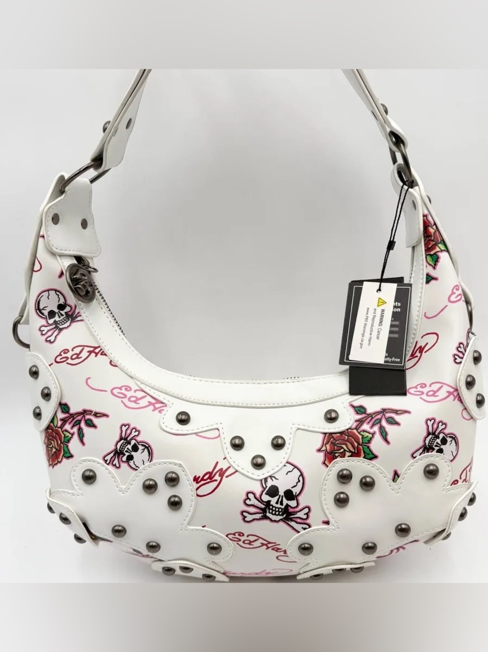 Ed Hardy White Rose Heart Skull Tattoo Hobo Shoulder Bag Purse